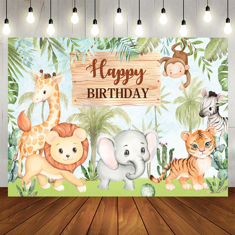 Aperturee - Safari Little Animals Green Trees Birthday Backdorp