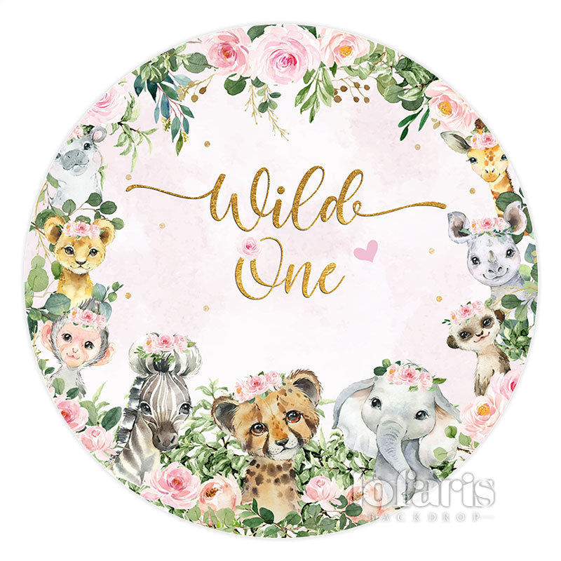 Aperturee Safari Pink Theme Wild One Circle Birthday Backdrop