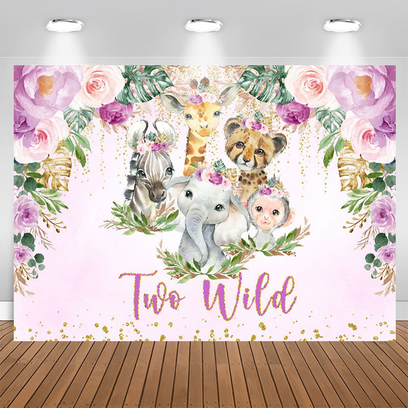 Aperturee - Safaris Purple Glitter Themed Two Wild Birthday Backdrop