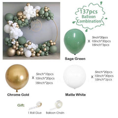 Aperturee Sage Green 137 Pack Diy Balloon Arch Kit | Party Decorations - Gold | White