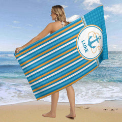 Aperturee - Sailing Ocean Theme Custom Stripe Beach Towel Gift