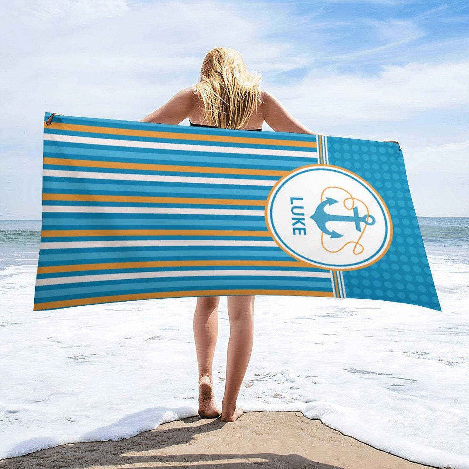 Aperturee - Sailing Ocean Theme Custom Stripe Beach Towel Gift