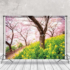 Aperturee - Sakura Trees Rapeseed Flower Spring Photo Backdrop