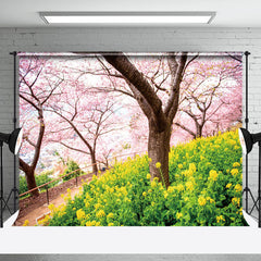 Aperturee - Sakura Trees Rapeseed Flower Spring Photo Backdrop