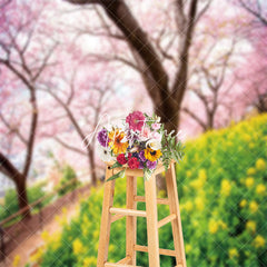 Aperturee - Sakura Trees Rapeseed Flower Spring Photo Backdrop