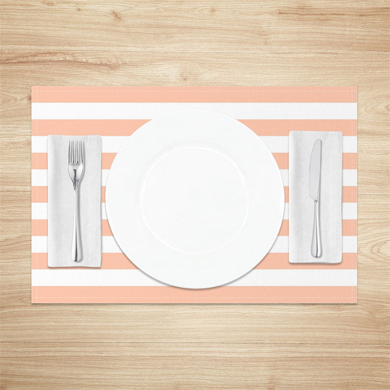 Aperturee - Salmon Color White Stripe Modern Set Of 4 Placemats