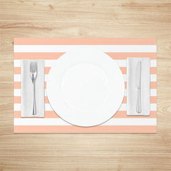 Aperturee - Salmon Color White Stripe Modern Set Of 4 Placemats