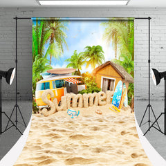 Aperturee - Sand Car Surfboard Palm Trees Summer Sweep Backdrop