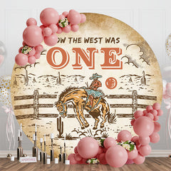 Aperturee - Sand Cowboy Farm Cactus Round 1st Birthday Backdrop