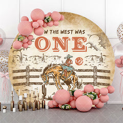 Aperturee - Sand Cowboy Farm Cactus Round 1st Birthday Backdrop