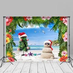 Aperturee - Sand Snowman Floral Hawaii Xmas In July Backdrop