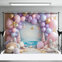 Aperturee - Sandy Beach Balloons Coastal Cake Smash Backdrop