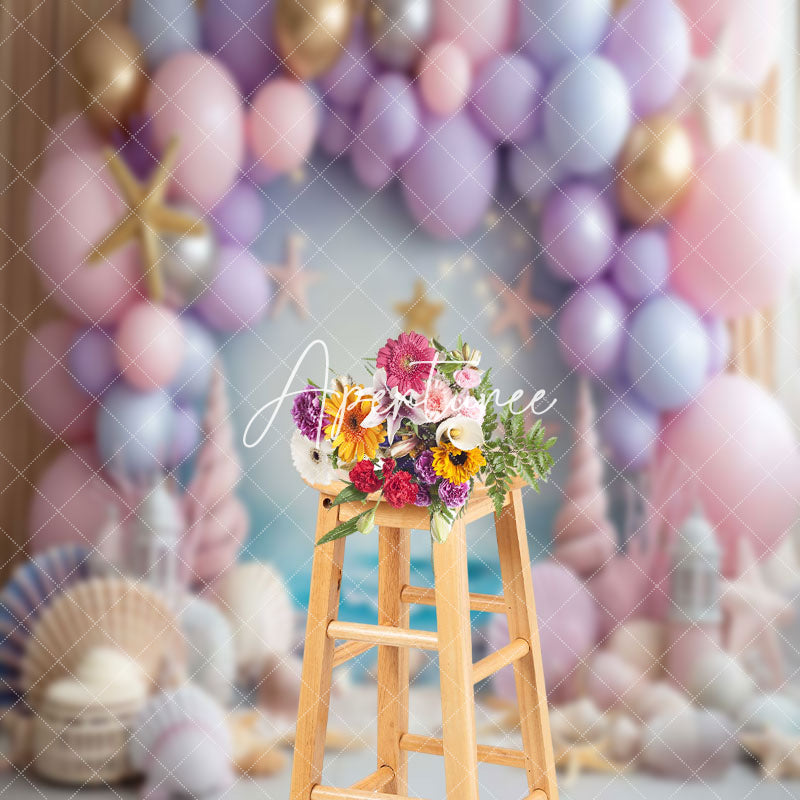 Aperturee - Sandy Beach Balloons Coastal Cake Smash Backdrop