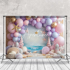 Aperturee - Sandy Beach Balloons Coastal Cake Smash Backdrop