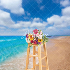 Aperturee - Sandy Beach Blue Sky Coastal Summer Photo Backdrop