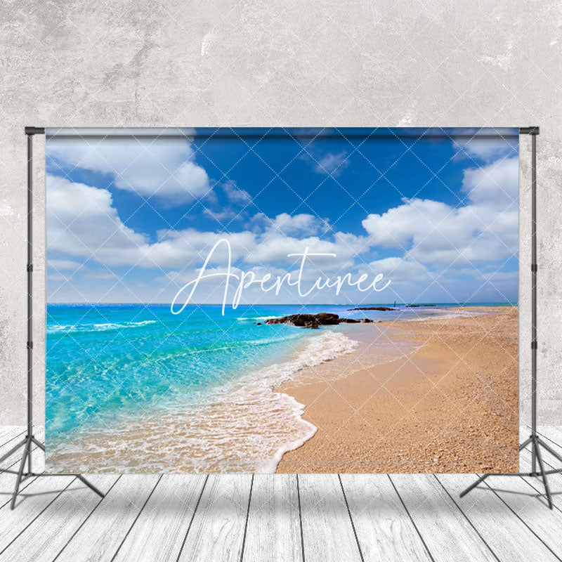 Aperturee - Sandy Beach Blue Sky Coastal Summer Photo Backdrop