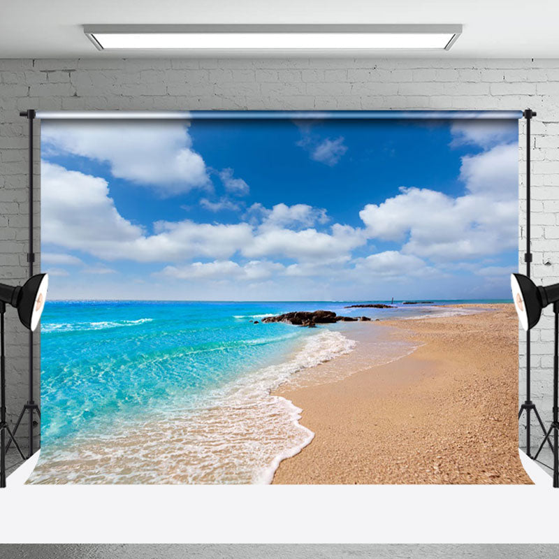 Aperturee - Sandy Beach Blue Sky Coastal Summer Photo Backdrop