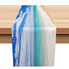 Aperturee - Sandy Beach Blue Sky Summer Coastal Table Runner