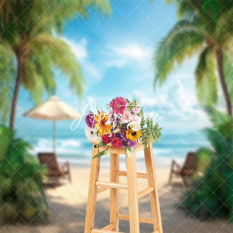 Aperturee - Sandy Beach Palm Trees Chair Holiday Summer Backdrop