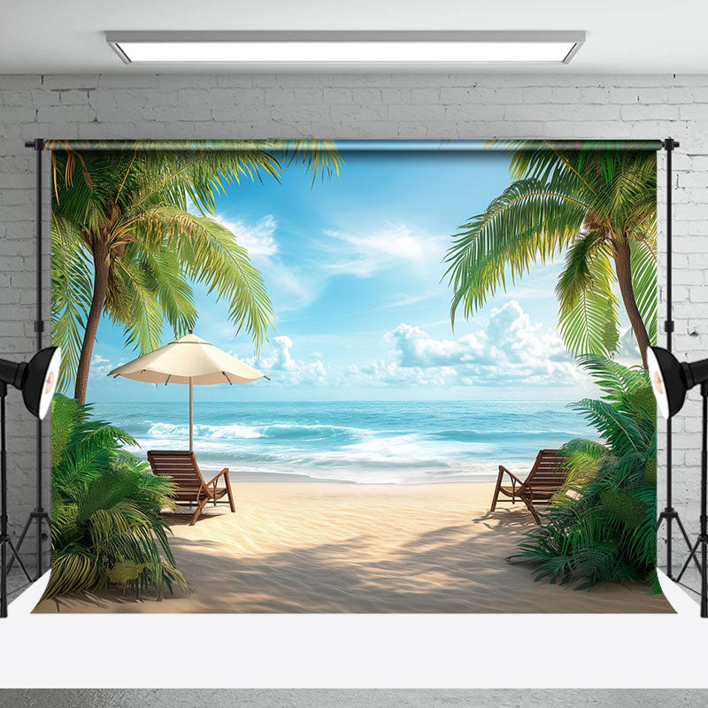 Aperturee - Sandy Beach Palm Trees Chair Holiday Summer Backdrop