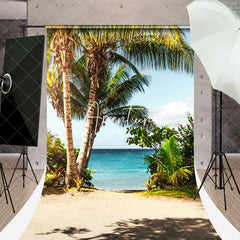 Aperturee - Sandy Beach Palm Trees Sweep Summer Photo Backdrop