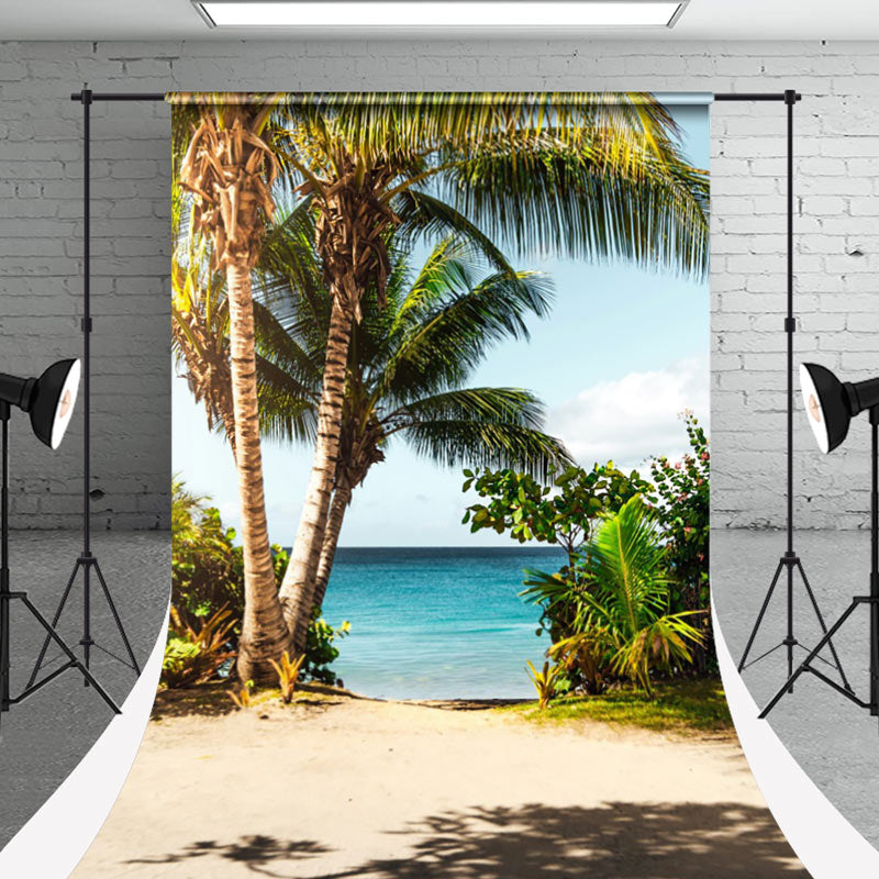 Aperturee - Sandy Beach Palm Trees Sweep Summer Photo Backdrop