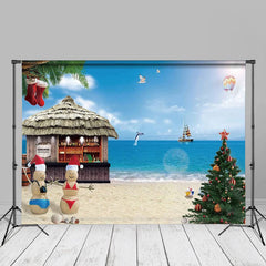 Aperturee - Sandy Snowman Tree Seaside Xmas In July Backdrop