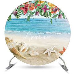 Aperturee - Sandy Starfish Floral Hawaii Beach Round Backdrop