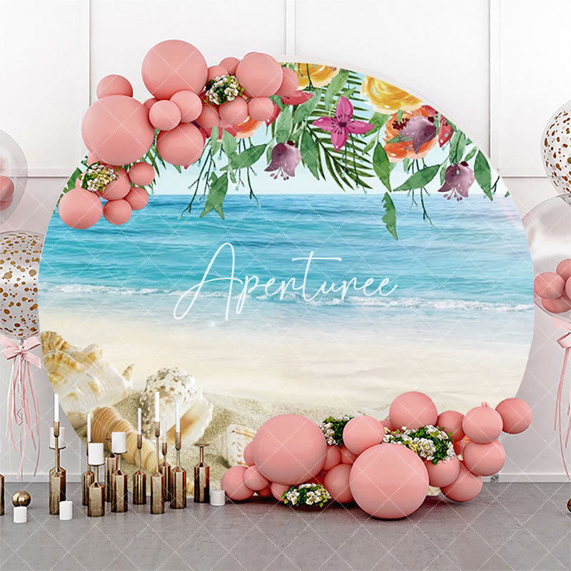 Aperturee - Sandy Starfish Floral Hawaii Beach Round Backdrop