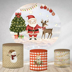 Aperturee Santa And Elk Round Winter Christmas Day Backdrops