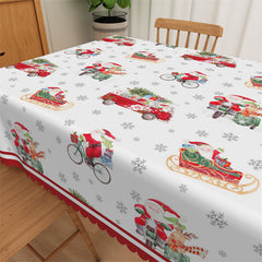 Aperturee - Santa Bus Sleigh White Repeat Christmas Tablecloth