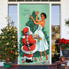 Aperturee - Santa Claus And Beauty Lady Christmas Door Cover