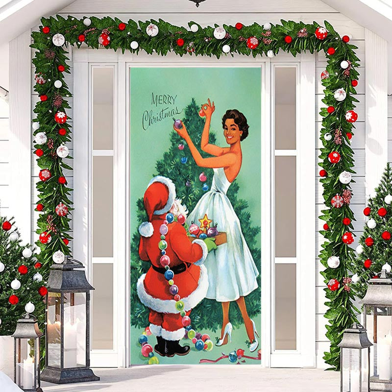 Aperturee - Santa Claus And Beauty Lady Christmas Door Cover