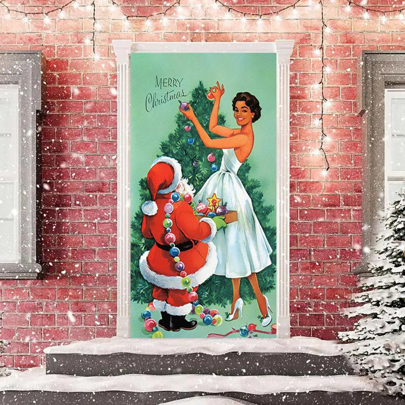 Aperturee - Santa Claus And Beauty Lady Christmas Door Cover