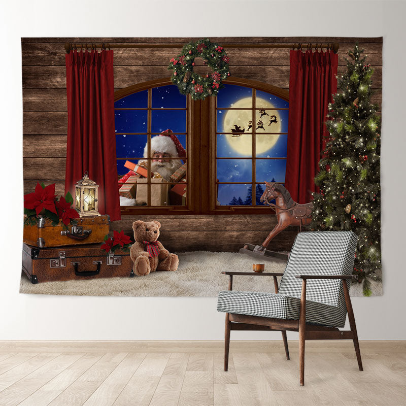 Aperturee - Santa Claus Gift Sled Eve Wood Christmas Backdrop