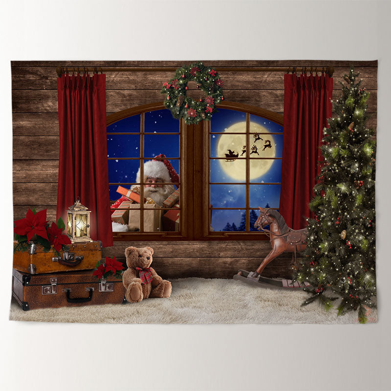 Aperturee - Santa Claus Gift Sled Eve Wood Christmas Backdrop