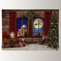 Aperturee - Santa Claus Gift Sled Eve Wood Christmas Backdrop