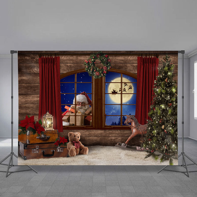 Aperturee - Santa Claus Gift Sled Eve Wood Christmas Backdrop