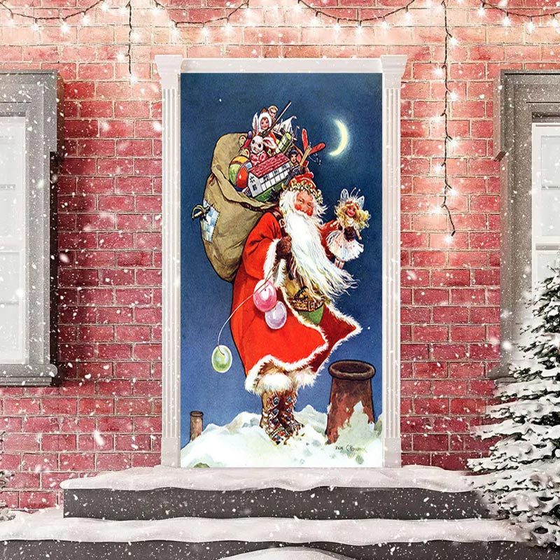 Aperturee - Santa Claus Gifts Baggage Moon Christmas Door Cover