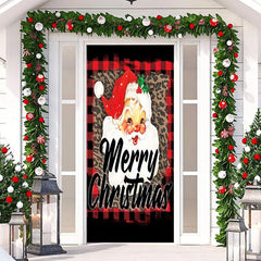 Aperturee - Santa Claus Leopard Print Plaid Christmas Door Cover