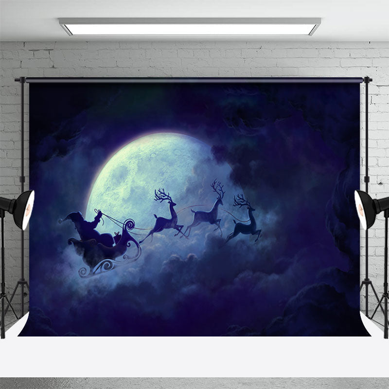 Aperturee - Santa Claus Moon Elks Sleigh Christmas Backdrop