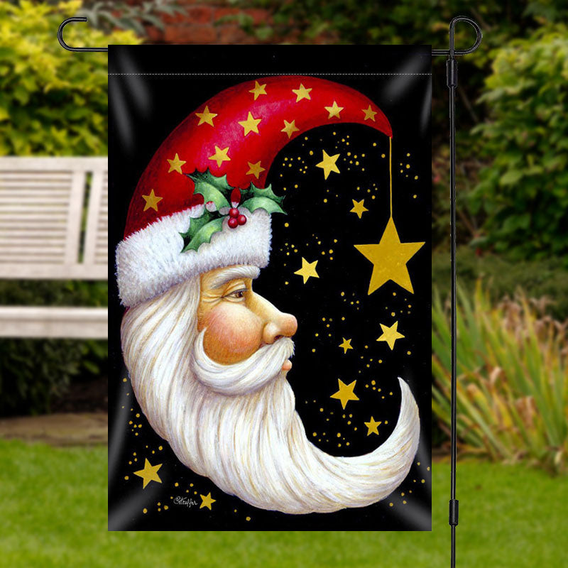 Aperturee - Santa Claus Moon Shape Star Christmas Garden Flag