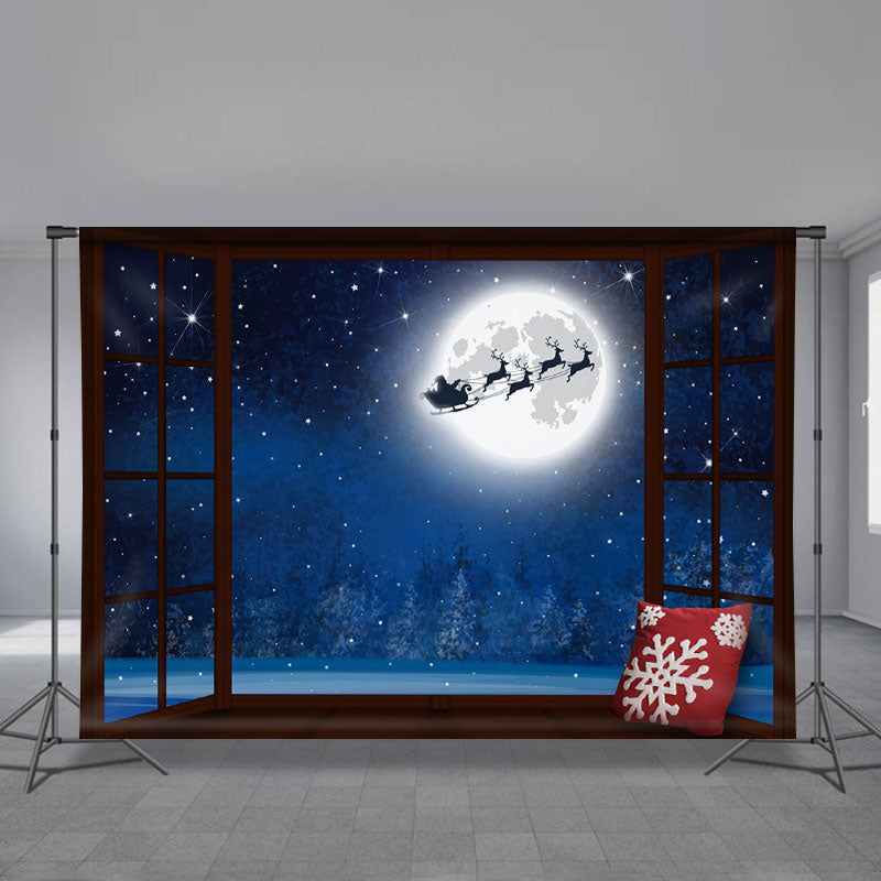 Aperturee - Santa Claus Over The Moon Christmas Night Backdrop