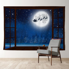 Aperturee - Santa Claus Over The Moon Christmas Night Backdrop