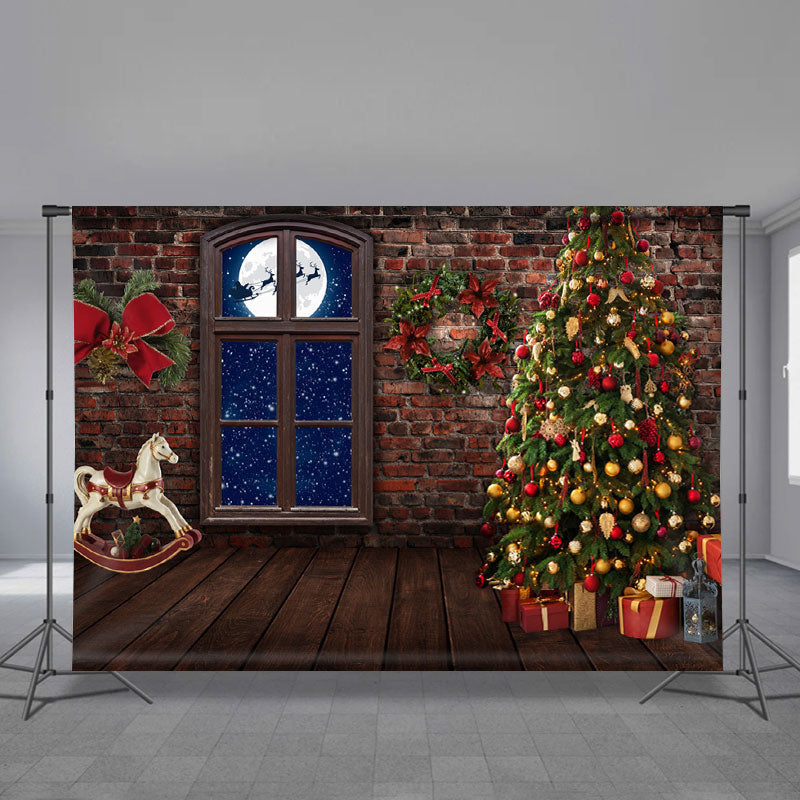 Aperturee - Santa Claus Over The Moon Merry Christmas Backdrop