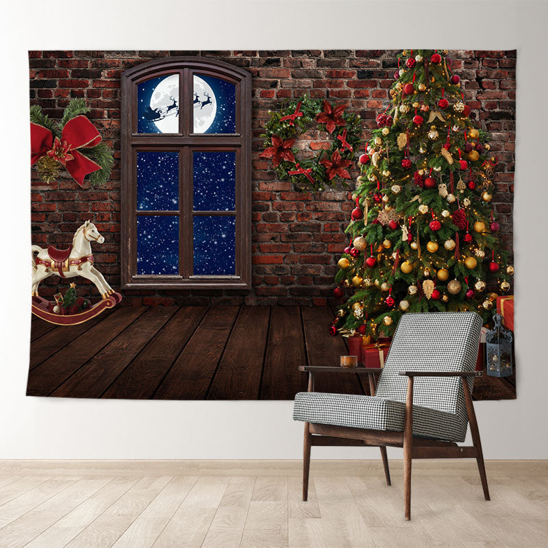 Aperturee - Santa Claus Over The Moon Merry Christmas Backdrop