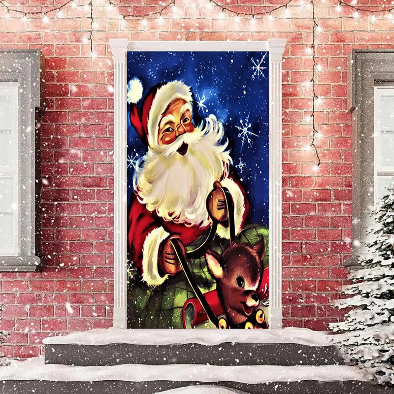 Aperturee - Santa Claus Rides Sleigh Elk Christmas Door Cover