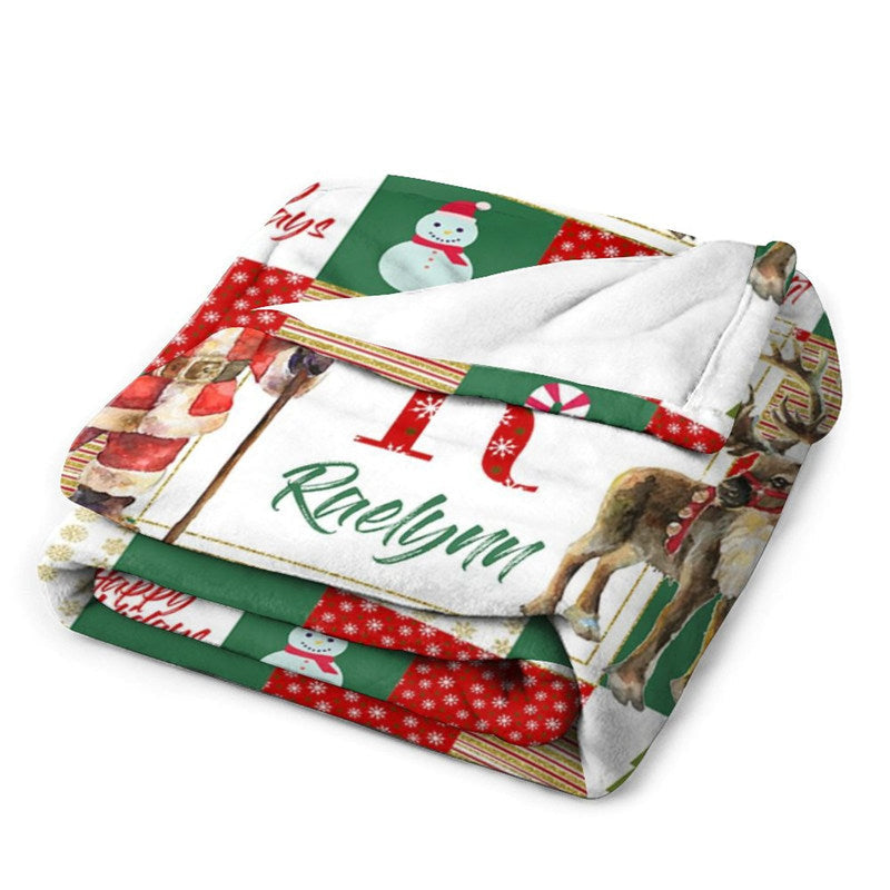 Aperturee - Santa Elk Red White Green Christmas Custom Name Blanket