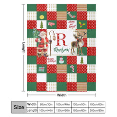 Aperturee - Santa Elk Red White Green Christmas Custom Name Blanket