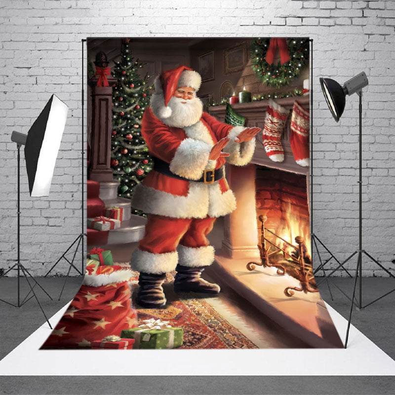 Aperturee - Santa Fireplace Gift Pack Photo Christmas Backdrop